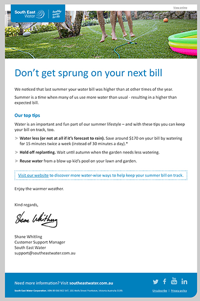 Bill shock email design